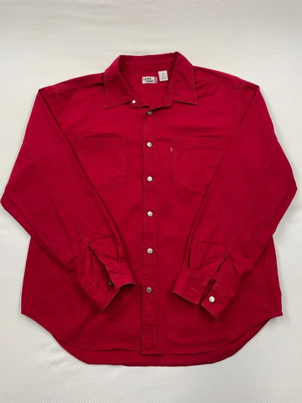 Levi's Red Cotton Denim Jean Western Cowboy Button Down Shirt Men's XL